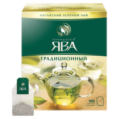 Чай ПРИНЦЕССА ЯВА зеленый, 100 пакетиков по 2 г, 0880-18, 621043