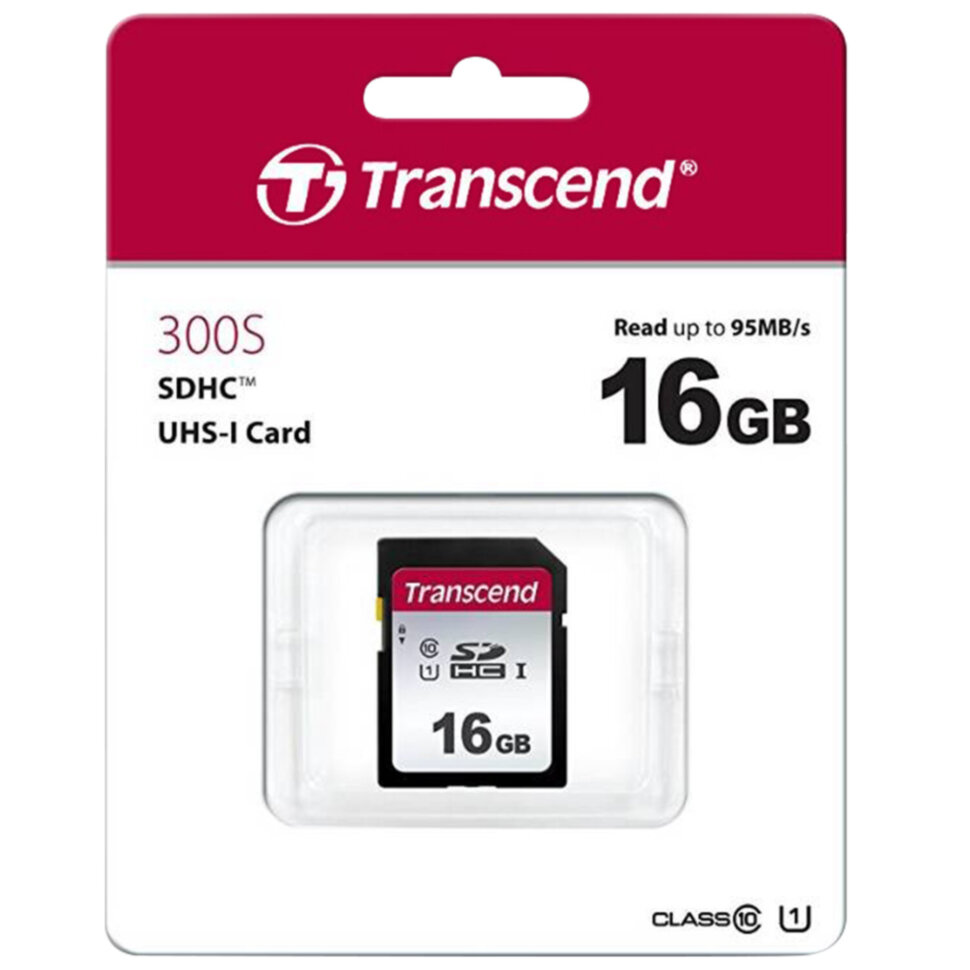 Карта памяти SDHC 16 ГБ, TRANSCEND UHS-I U1, 95 Мб/с (class 10), TS16GSDC300S, 514050