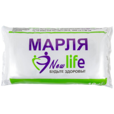 Марля медицинская отбеленная NEW LIFE отрез 0,9х10 м, плотность 36 (±2) г/м2, 94263, 630564