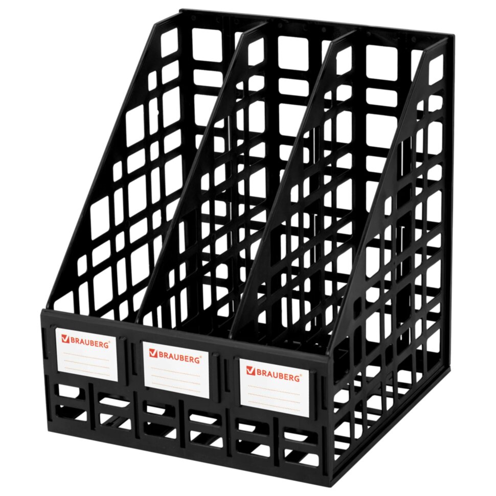 Лоток вертикальный для бумаг BRAUBERG "ULTRA", 240 мм, 3 отделения, сетчатый, сборный, черный, 238249, 238249