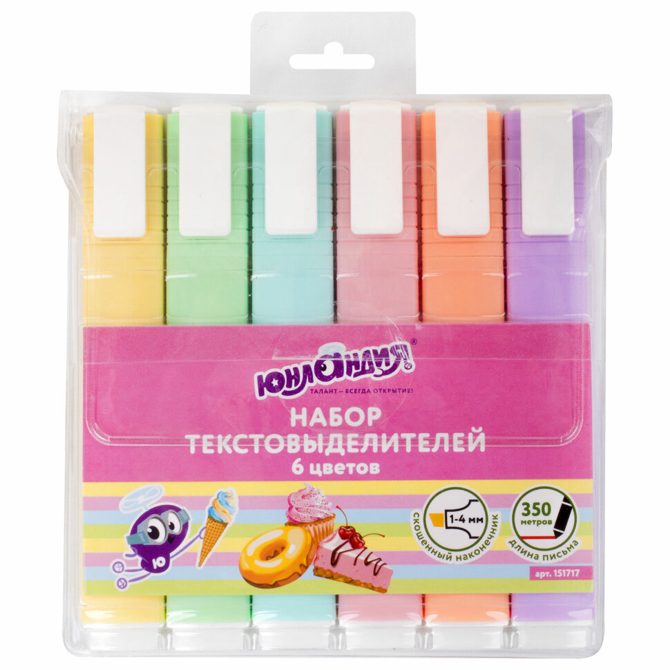 Набор текстовыделителей ЮНЛАНДИЯ 6 шт., АССОРТИ, "COLORSTAR PASTEL", линия 1-4 мм, 151717, 151717