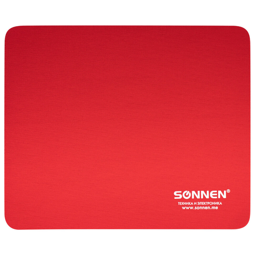 Коврик для мыши SONNEN "RED", резина + ткань, 220х180х3 мм, 513306, 513306