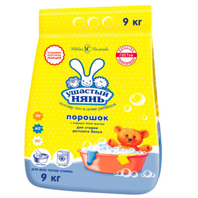 Стиральный порошок для всех типов стирки 9 кг, УШАСТЫЙ НЯНЬ, 10168, 01016, 600901