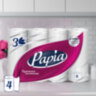 Полотенца бумажные бытовые, спайка 4 шт., 3-слойные (4х11,2 м), PAPIA, 23x13 см, белые, 5081506, 112049