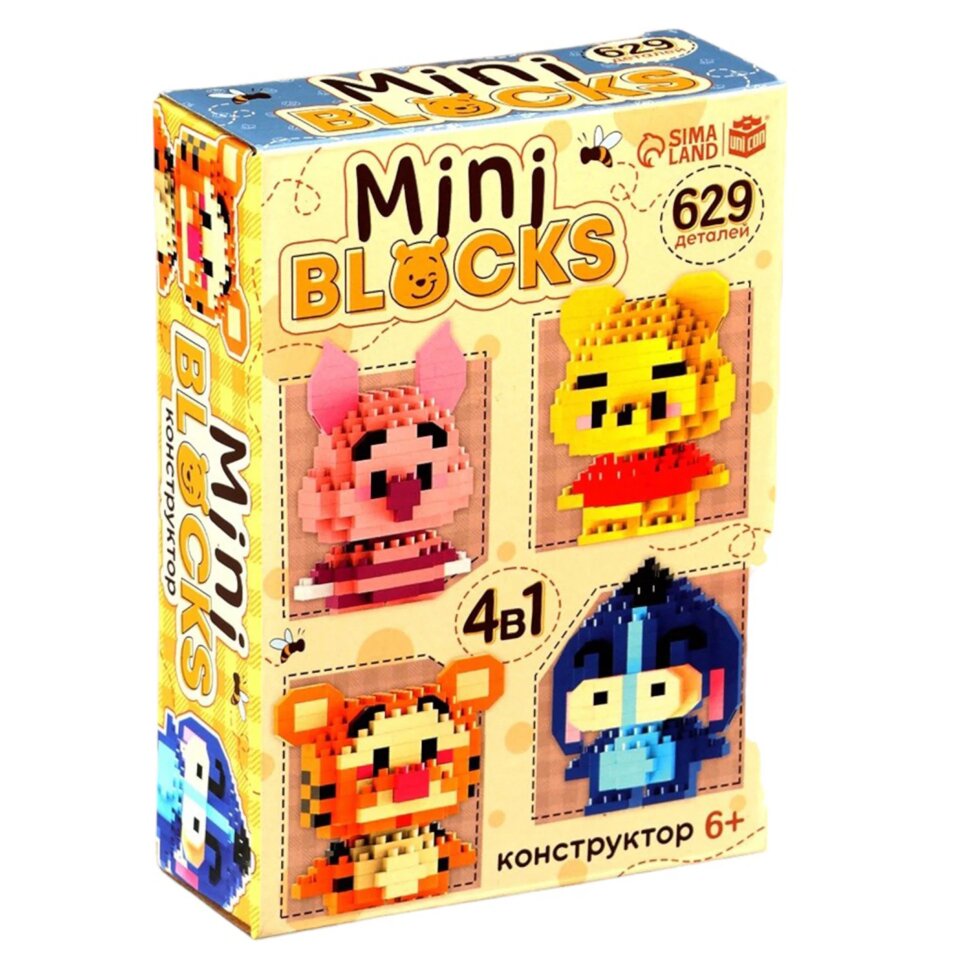 Конструктор пластиковый Mini Blocks "Медвежонок", 4 в 1, 629 деталей, UNICON, 10906396, 667692