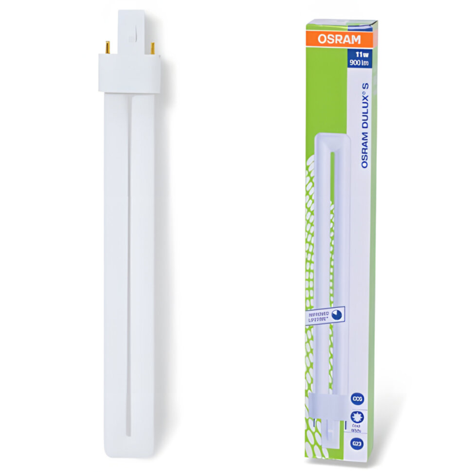 Лампа люминесцентная OSRAM DULUX S 11W/21-840, 11 Вт, U-образная, холодный белый свет, цоколь G23, 450327