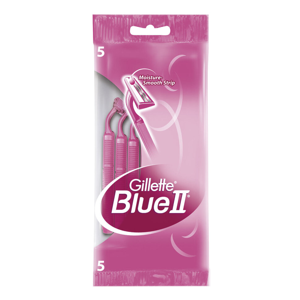 Бритвы одноразовые КОМПЛЕКТ 5 шт., GILLETTE (Жиллет) BLUE 2, для женщин, 602765