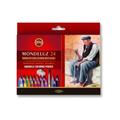 Карандаши цветные акварельные художественные KOH-I-NOOR "Mondeluz", 24 цвета, кисть, точилка, европодвес, 3711/24, 3711024003KZ, 182176