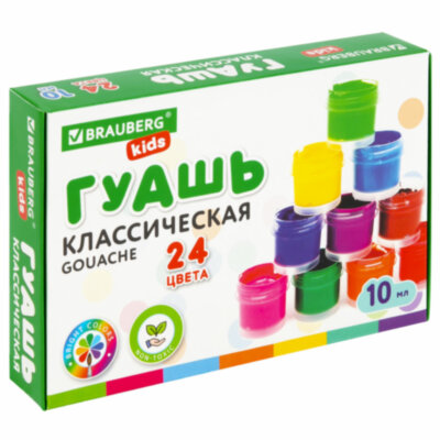 Гуашь BRAUBERG KIDS "NEW", 24 цвета по 10 мл, 192370, 192370