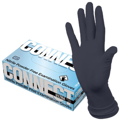 Перчатки нитриловые смотровые CONNECT ULTRA BLACK, 50 пар (100 шт.), размер XL (очень большой), черные, CON-UB-INT-04, 631747