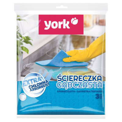 Салфетки ЦЕЛЛЮЛОЗНЫЕ (губчатые), 15,5х17,5 см, КОМПЛЕКТ 3 шт., СУПЕР впитываемость, YORK, 24010, 608408