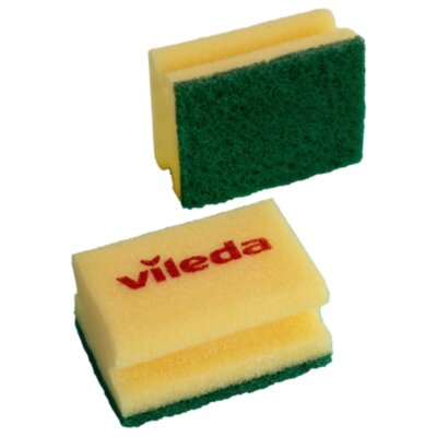 Губки VILEDA PROFESSIONAL профильные "Средняя жесткость" КОМПЛЕКТ 10 шт., желтые, ЗЕЛЕНЫЙ абразив, 9,5х7х4,5 см, 125604, 703628