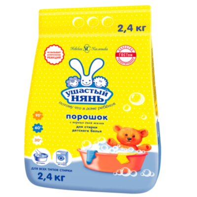 Стиральный порошок для всех типов стирки 2,4 кг, УШАСТЫЙ НЯНЬ, 10137, 01013, 600900