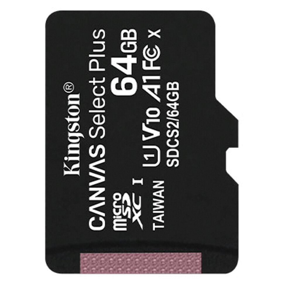 Карта памяти microSDXC 64 ГБ, KINGSTON Canvas Select Plus, UHS-I, 100 Мб/с (class 10), SDCS2/64GBSP, 514059