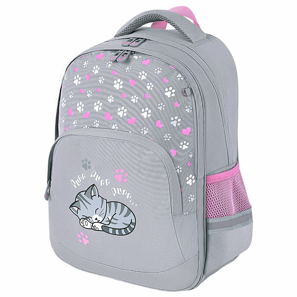 Рюкзак BRAUBERG SOFT, 2 отделения, 3 кармана, "Sleepy cat", СВЕТЯЩИЙСЯ, 40х31х15 см, 272035, 272035
