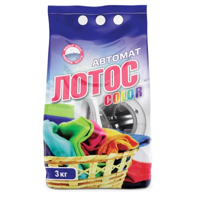 Стиральный порошок автомат 3 кг ЛОТОС "Color", улучшенная формула, для всех типов тканей, 608267