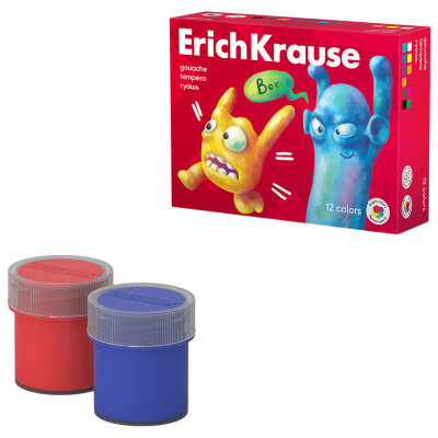 Гуашь ERICH KRAUSE "Jolly friends" 12 цветов по 20 мл, картонная упаковка, 61415, 192698