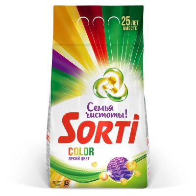 Стиральный порошок-автомат 3 кг, SORTI (Сорти) "Color", 8573-3АХ, 602062