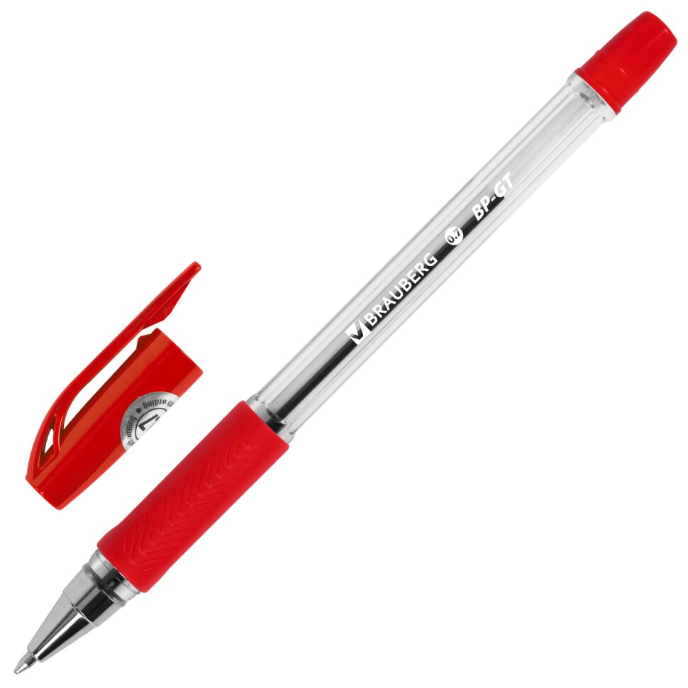 Ручка шариковая BRAUBERG "BP-GT", КРАСНАЯ, корпус прозрачный, евронаконечник 0,7 мм, линия письма 0,35 мм, 144007, 36 штук, 144007
