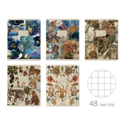 Тетрадь А5 48 л. BRUNO VISCONTI скоба, клетка, Soft Touch, фольга, "FAUNA" (5 видов), 7-48-1365, 405391