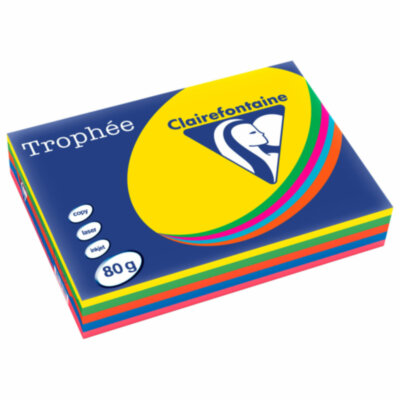 Бумага цветная CLAIREFONTAINE, А4, 80 г/м2, 500 л. (5 цветов x 100 л.), микс интенсив, Франция, 1704SC, 116728