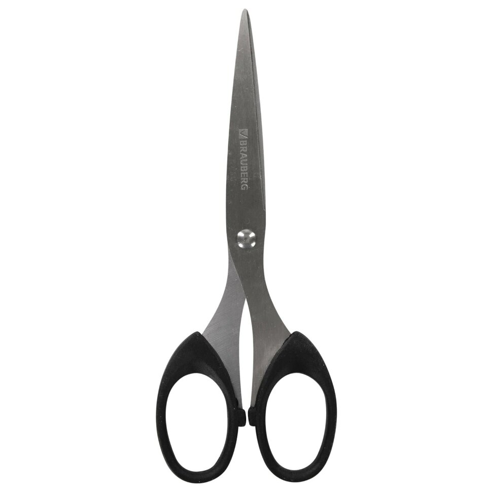 Ножницы BRAUBERG "Classic", 160 мм, черные, классической формы, 2-х сторонняя заточка, 230933, 230933