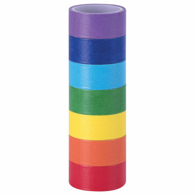 Клейкие WASHI-ленты для декора РАДУЖНЫЕ, однотонные, 15 мм х 3 м, 7 цветов, рисовая бумага, ОСТРОВ СОКРОВИЩ, 661702, 661702