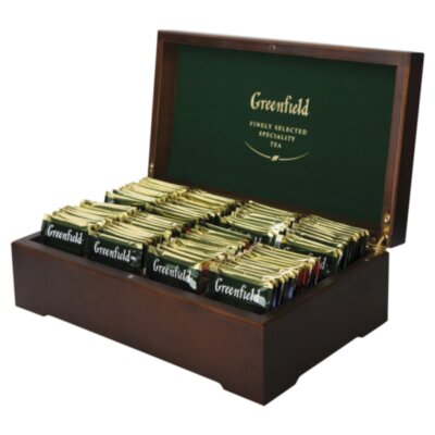 Чай GREENFIELD ассорти 8 вкусов в деревянной шкатулке, НАБОР 96 пакетиков, 0463-10, 620745