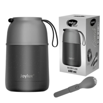 Термос 0,6 л для еды/напитков с широким горлом, JOYLUX (ДЖОЙЛЮКС) LUNCH, нержавеющая сталь SUS304, ложка-вилка, 700326, 700326