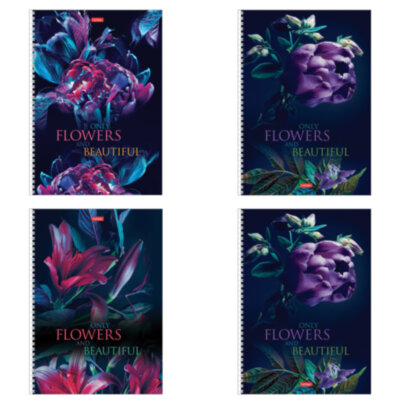 Тетрадь А4 96 л., HATBER, гребень, клетка, обложка картон, "Beautiful flowers" (микс в спайке), 086261, 96Т4В1гр, 405431
