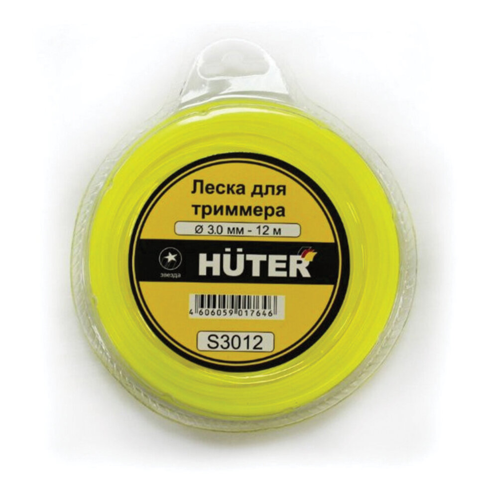 Леска для триммера HUTER S3012, ЗВЕЗДА, 3 мм, 12 м, 71/2/2, 671218