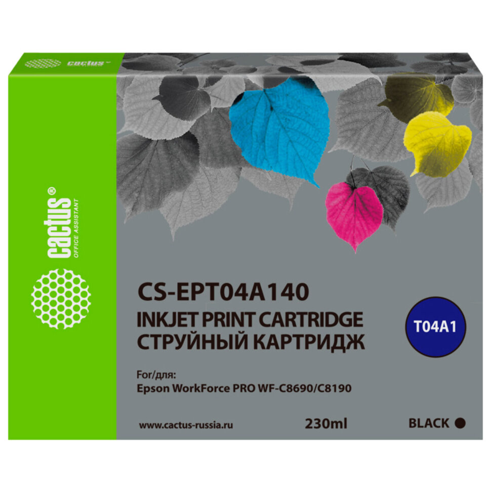 Картридж струйный CACTUS (CS-EPT04A140) для Epson WorkForce Pro WF-C8190 / WF-C8690, черный, 230 мл, 364028