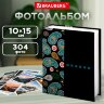 Фотоальбом BRAUBERG на 304 фотографии 10х15 см, твердая обложка, "Пейсли", черный с бирюзовым, 390674, 390674