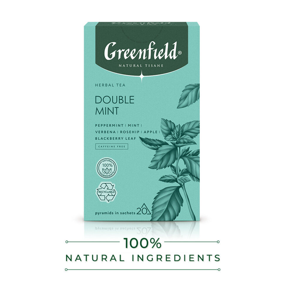 Чай GREENFIELD Natural Tisane "Double Mint" травяной, 20 пирамидок по 1,8 г, 1758-08, 623252