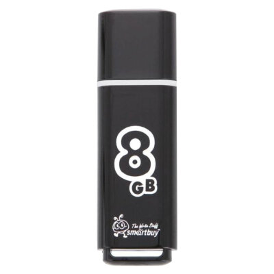 Флеш-диск 8 GB, SMARTBUY Glossy, USB 2.0, черный, SB8GBGS-K, 512177