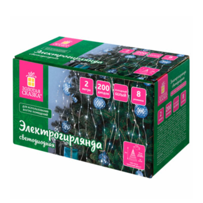 Электрогирлянда-конский хвост комнатная, 2 м, 200 LED, холодный белый, 220 V, ЗОЛОТАЯ СКАЗКА, 591366, 591366