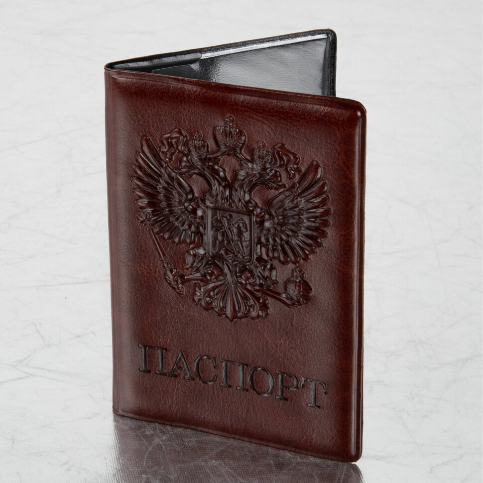 Обложка для паспорта STAFF, полиуретан под кожу, "ГЕРБ", коричневая, 237604, 237604