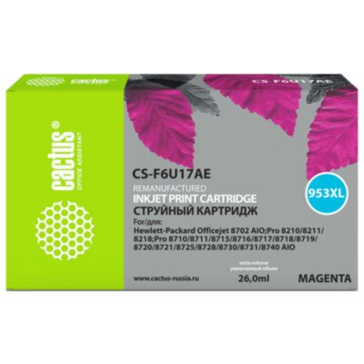 Картридж струйный CACTUS (CS-F6U17AE) для HP OfficeJet Pro 7740/8210/8218/8710, пурпурный, 364181