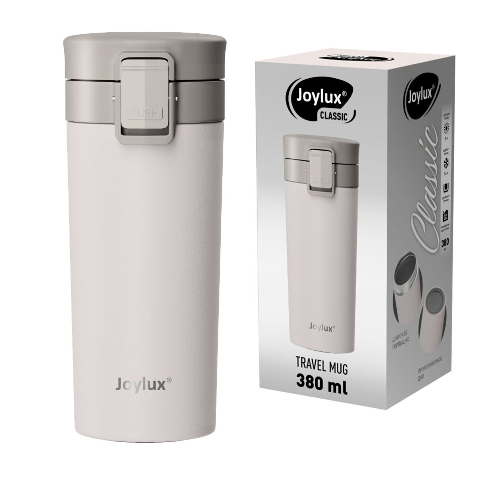 Термокружка 380 мл JOYLUX (ДЖОЙЛЮКС) CLASSIC, нержавеющая сталь SUS304, белый матовый, 700271, 700271