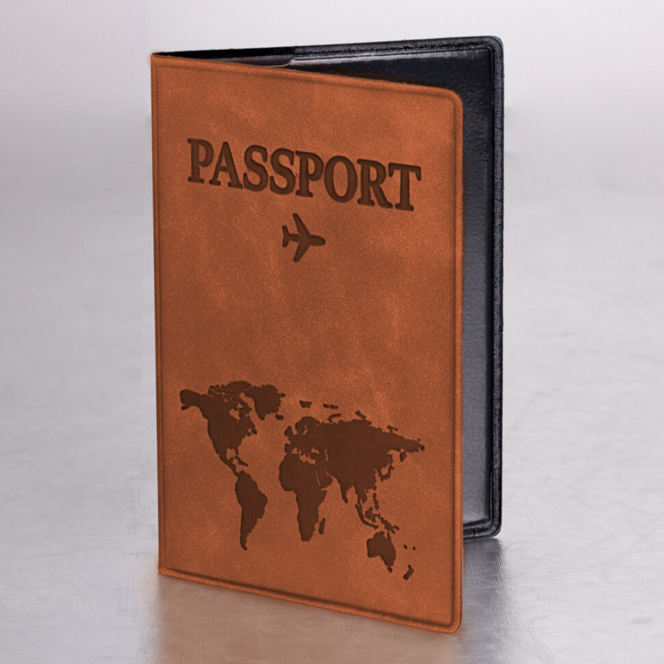 Обложка для паспорта "Passport Map", мягкая экокожа, коричневая, STAFF, 238876, 10 штук, 238876