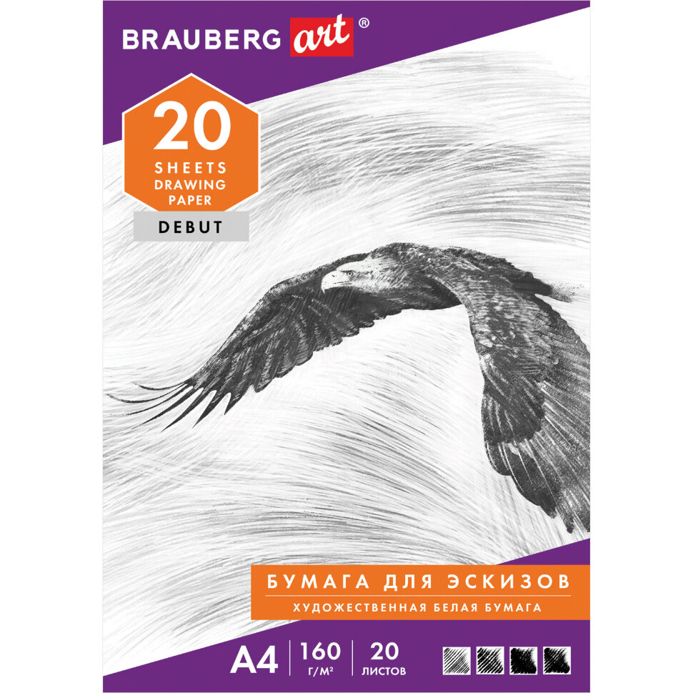 Папка для рисования А4, 20 л., 160 г/м2, BRAUBERG, 210х297 мм, "Орел", 125230, 125230