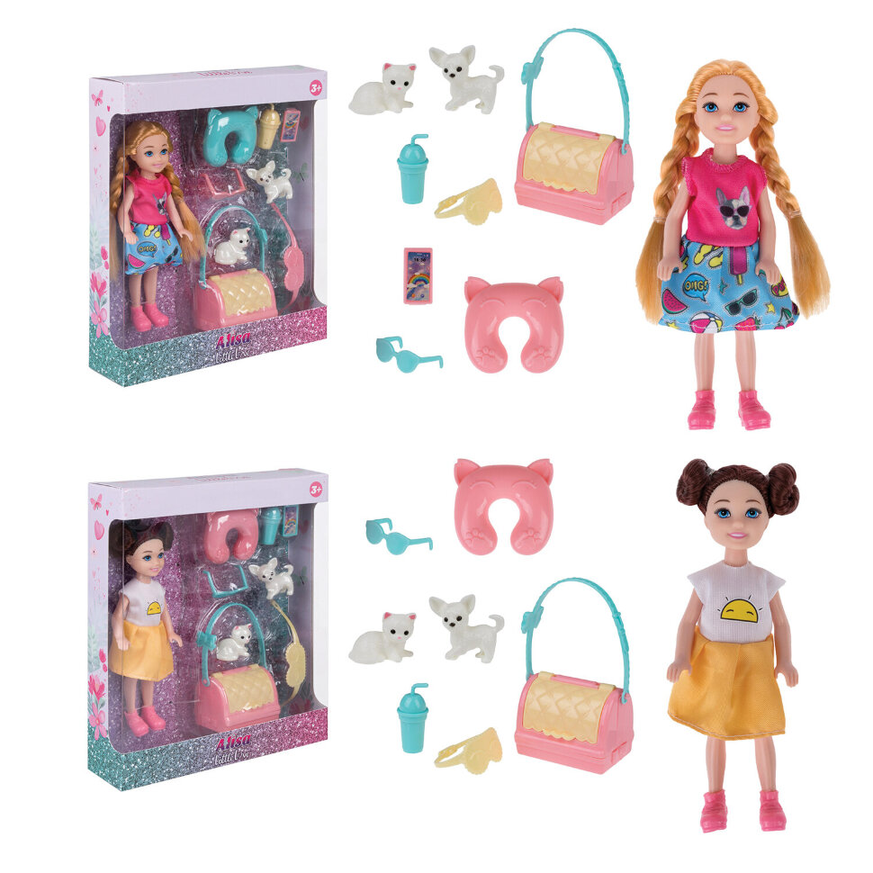 КУКЛА "Alisa Little Love", НАБОР, 2 питомца + 6 аксессуаров, 14,4 см, АССОРТИ, 2 вида, 1TOY, 6 шт., 666151