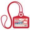 Бейдж горизонтальный для пропуска и ID-карт, СИЛИКОНОВЫЙ, 54х85 мм, шнурок 42 см, красный BRAUBERG, 238907, 238907