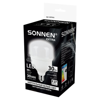 Лампа светодиодная SONNEN EXTRA, 30 (250) Вт, Е27, цилиндр, нейтральный белый, 30000 ч, LED Т100-30W-4000-Е27, 457915, 457915