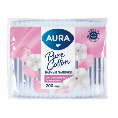 Ватные палочки КОМПЛЕКТ 200 шт., AURA, пакет, 13141, 117603