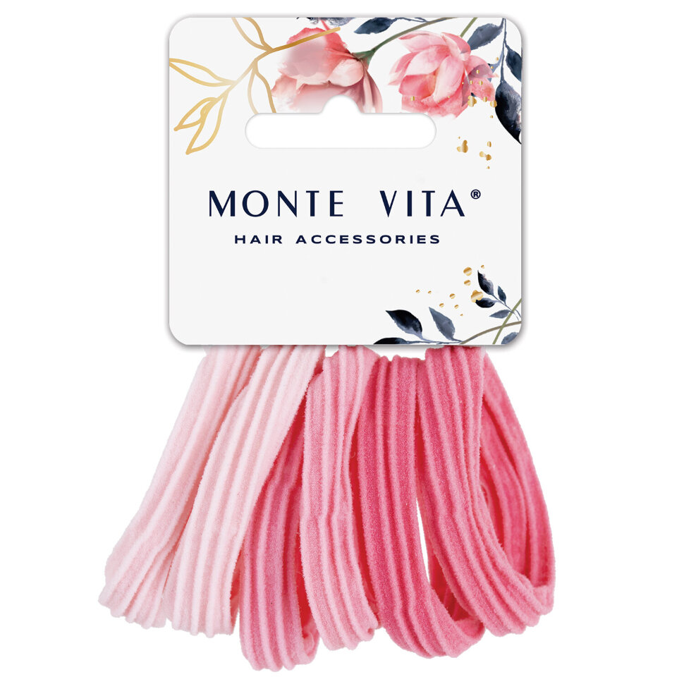 Резинки для волос НАБОР 6 шт., мягкие, большие, оттенки розового, MONTE VITA (МОНТЕ ВИТА), 457051, 12 штук, 457051