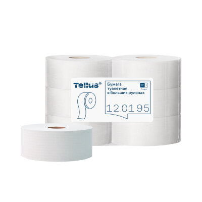 Бумага туалетная 525 м, БОЛЬШОЙ РУЛОН, Tellus/TORK (Система T1) UNIVERSAL, КОМПЛЕКТ 6 рулонов, 1-слойная, 120195, 124548