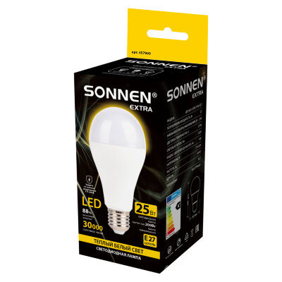 Лампа светодиодная SONNEN EXTRA, 25 (200) Вт, Е27, груша, теплый белый, 30000 часов, LED A65-25W-2700-Е27, 457900, 457900