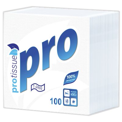 Салфетки бумажные 100 шт., 24х24 см, PROtissue COMFORT, белые, 100% целлюлоза, С184, 118805