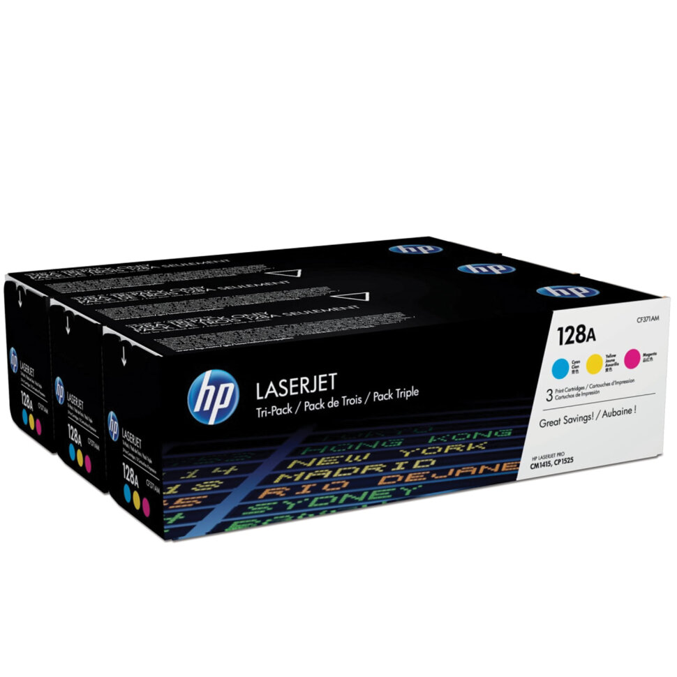 Картридж лазерный HP (CF371AM) LaserJet Pro CM1415/CP1525, №128A, оригинальный, КОМПЛЕКТ 3 цвета по 1300 страниц, 361438